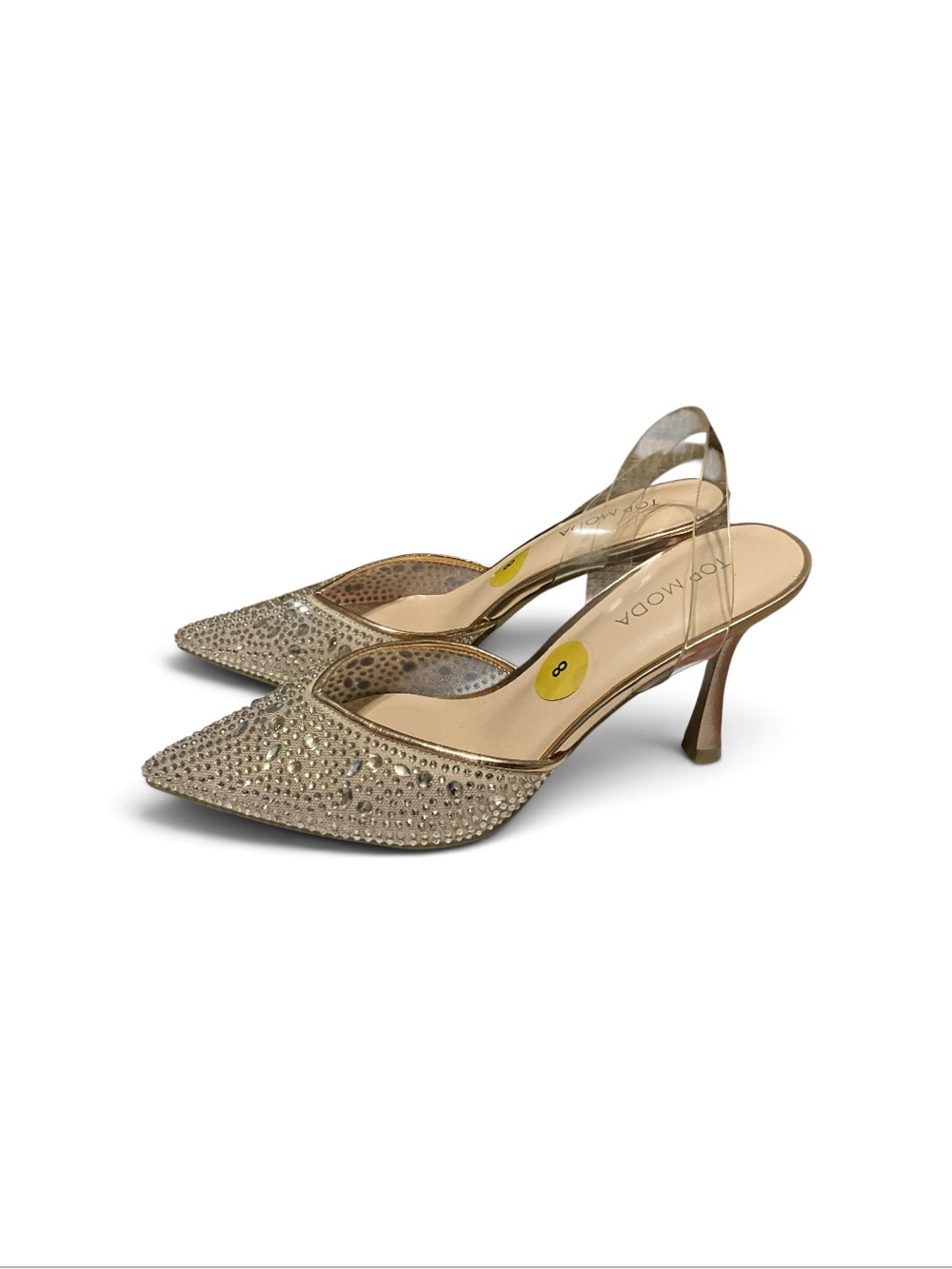 TOP Moda Gold Rhinestone Pointed Toe Slingback Heels - Picture 1 of 9
